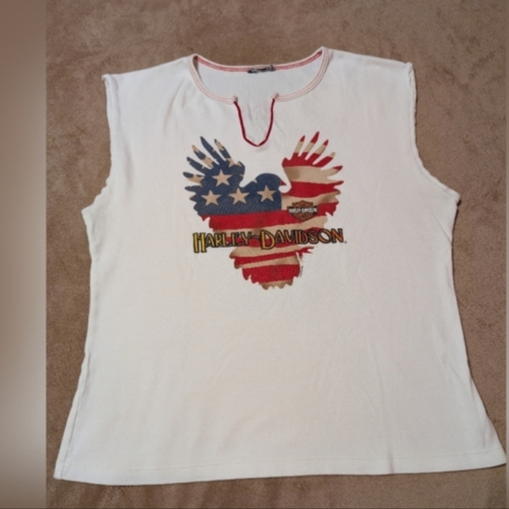 Vintage 2002 Authentic Harley-Davidson® White Top & Patriotic Eagle Design